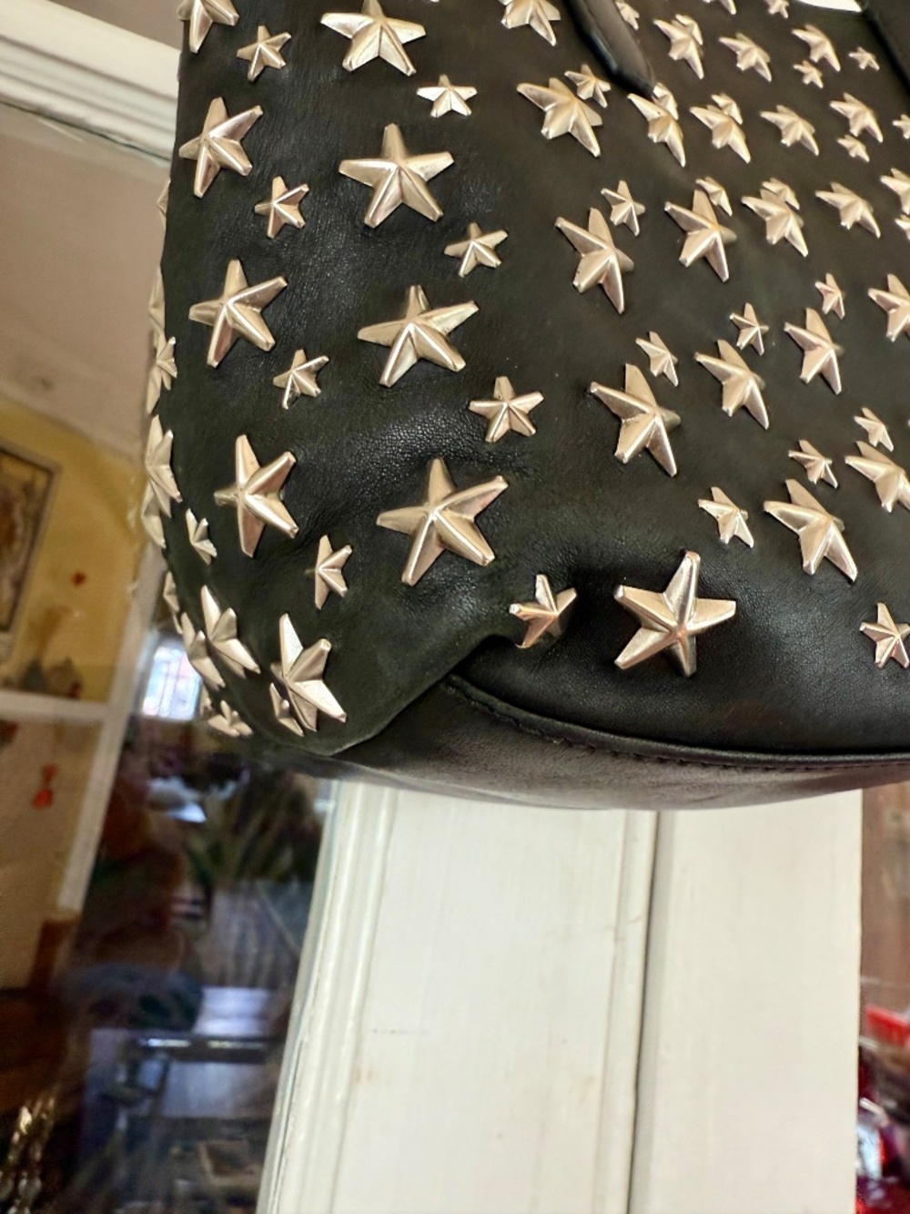 Jimmy Choo Sofia Star Studded Black Leather Tote Bag Purse EUC - Picture 7 of 12